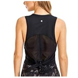 CRZ YOGA Women's Activewear Quick Dry Workout Tie Back Mesh Tank Top- Black